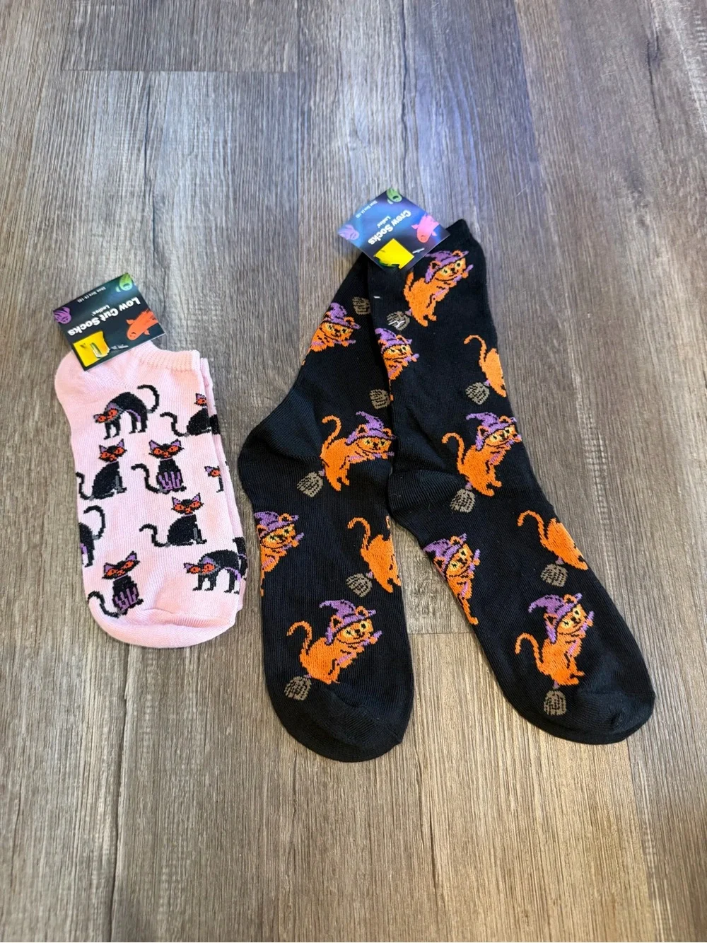 Halloween Cat Crew and Ankle Socks - Black & Pink